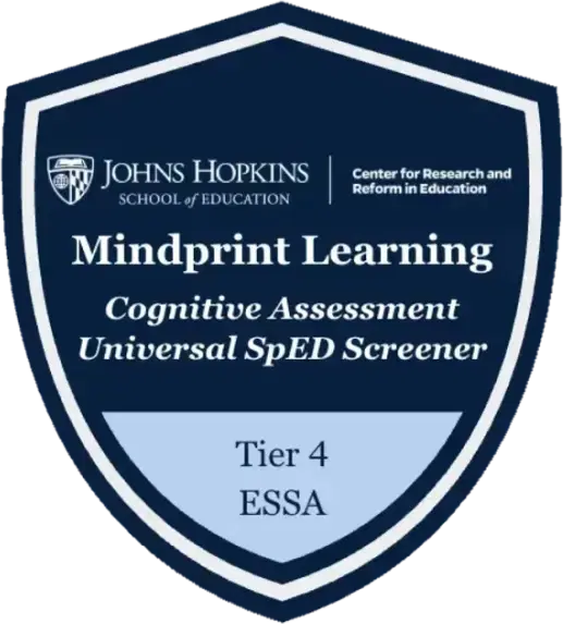 MindPrint Learning cognitive assessment — reviewed by the Johns Hopkins School of Education, Tier 4 ESSA universal SpEd screener